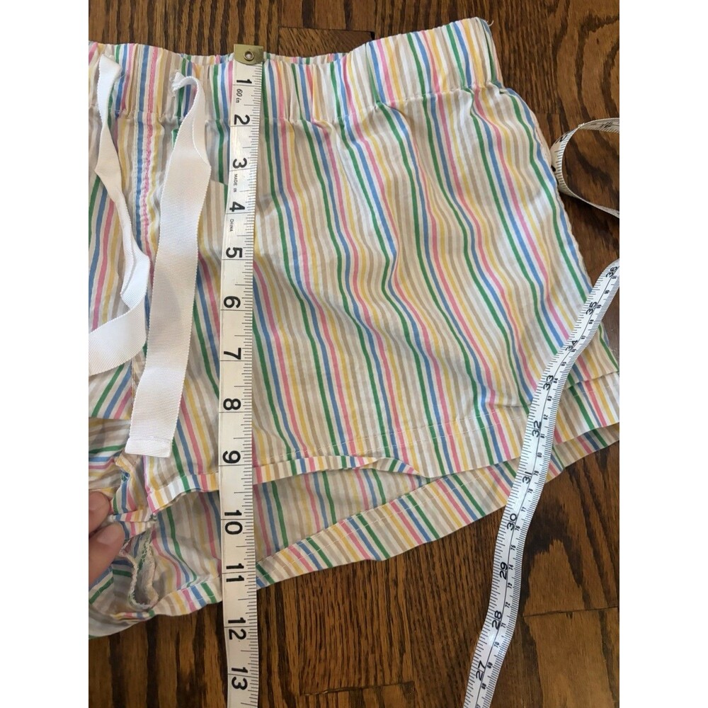 J.Crew Womens‎ 100% Cotton Pajama Shorts Boxer Elastic Waist Rainbow Stripe Sz M - Picture 7 of 9